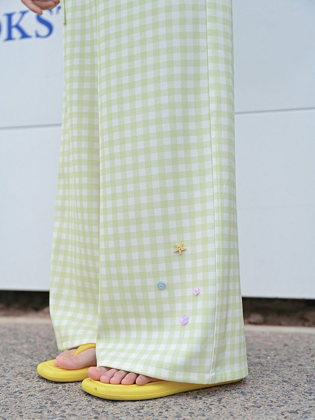Green Gingham Bow Wide Leg Pants