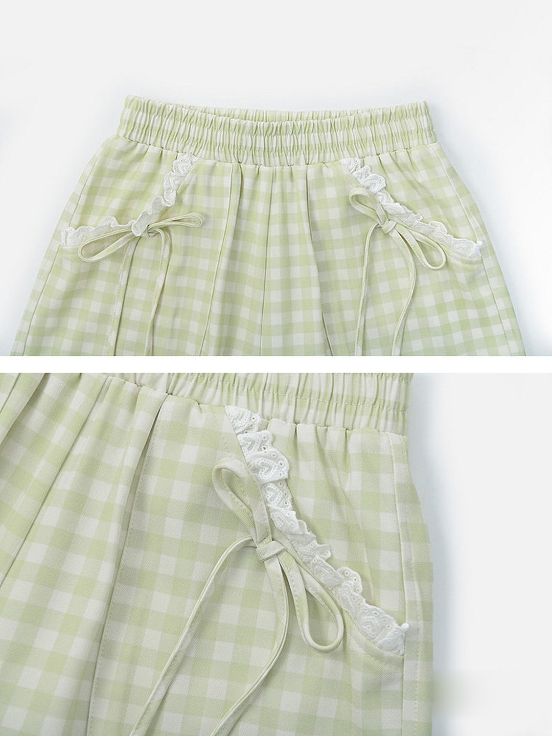 Green Gingham Bow Wide Leg Pants