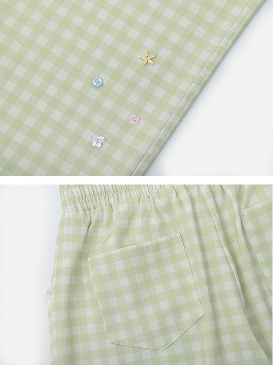 Green Gingham Bow Wide Leg Pants