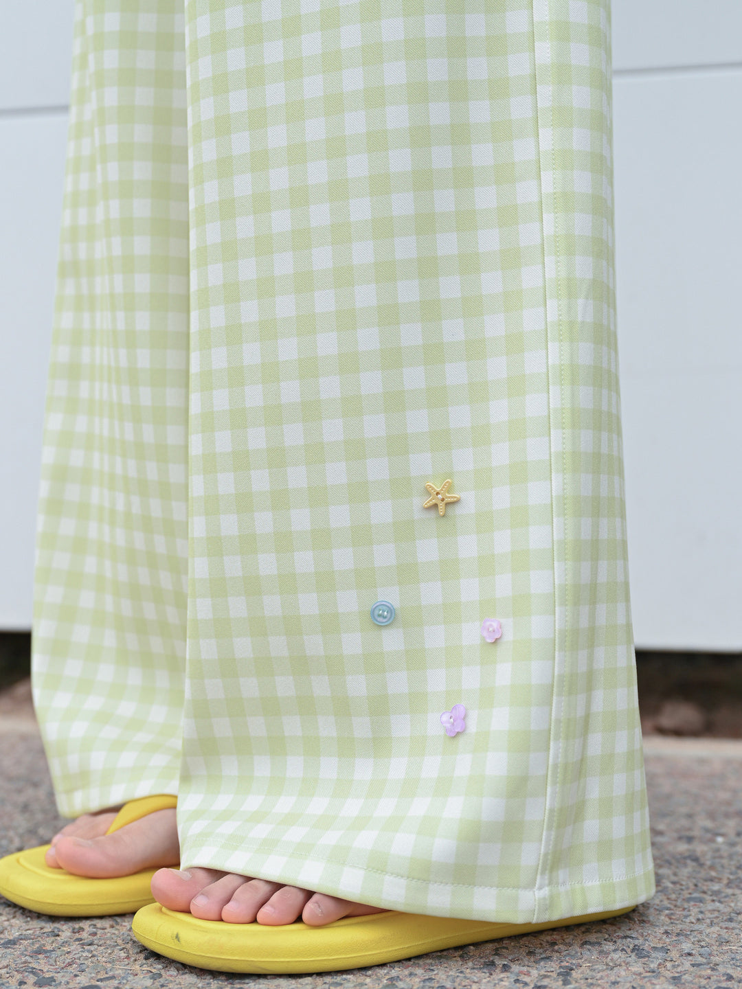 Green Gingham Bow Wide Leg Pants