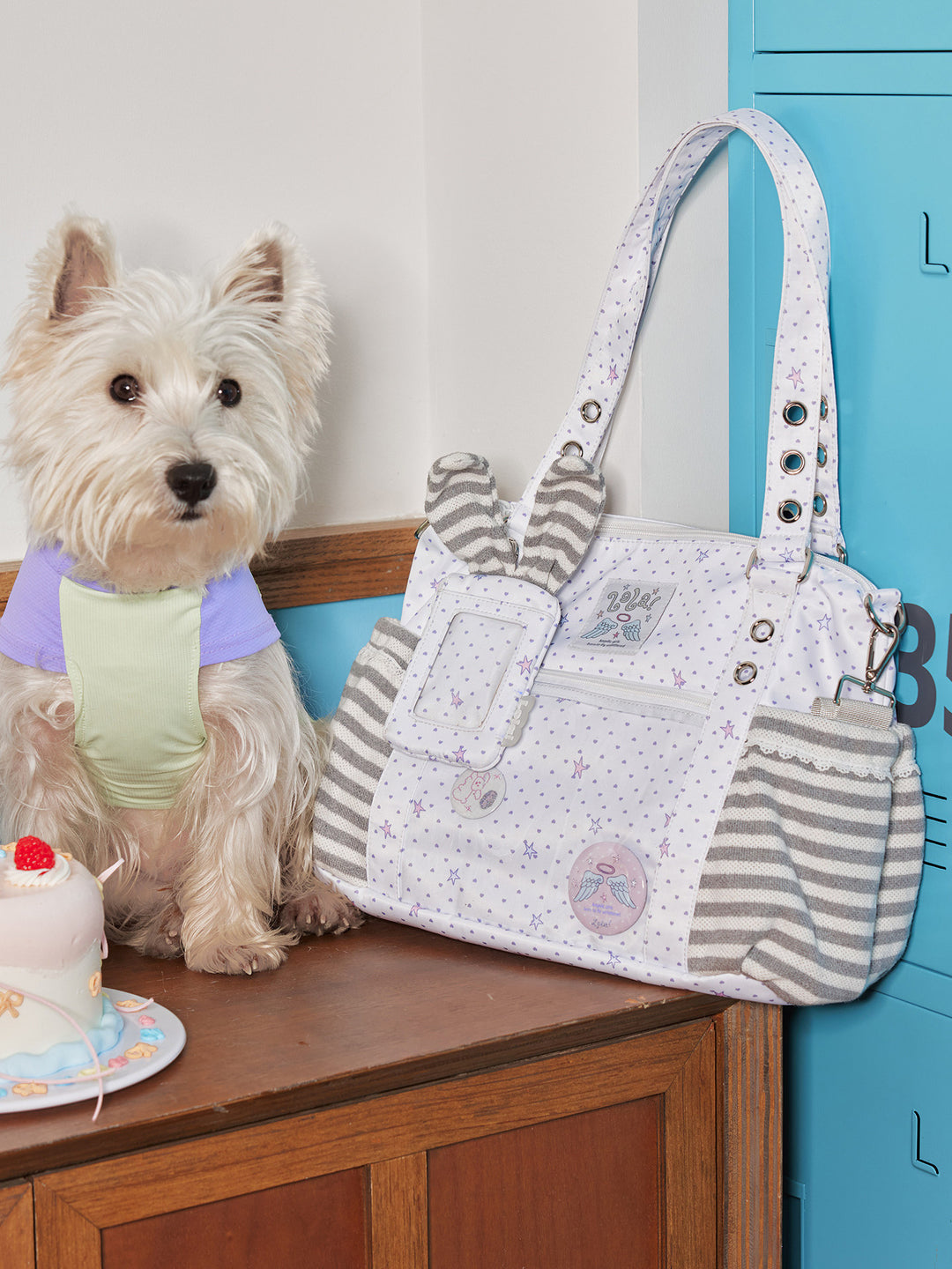 Ita Tote Bag with Clear Window and Striped Side Pockets