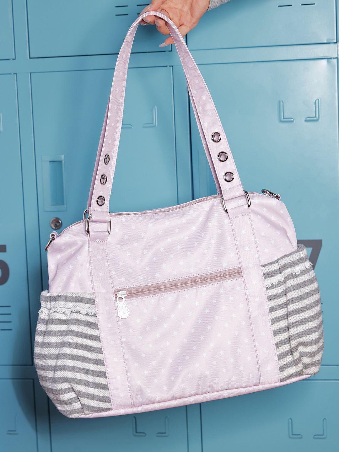 Ita Tote Bag with Clear Window and Striped Side Pockets