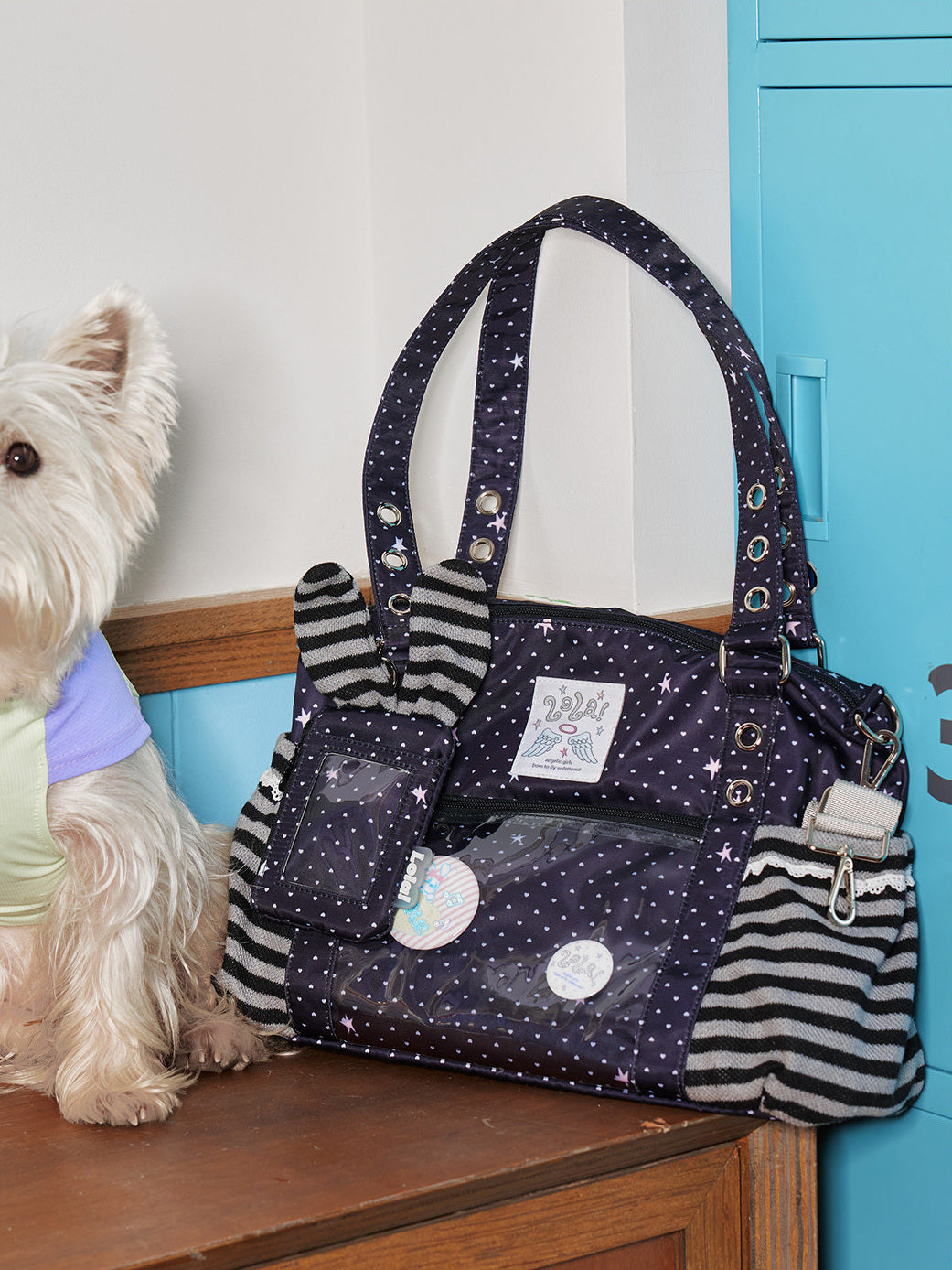 Ita Tote Bag with Clear Window and Striped Side Pockets
