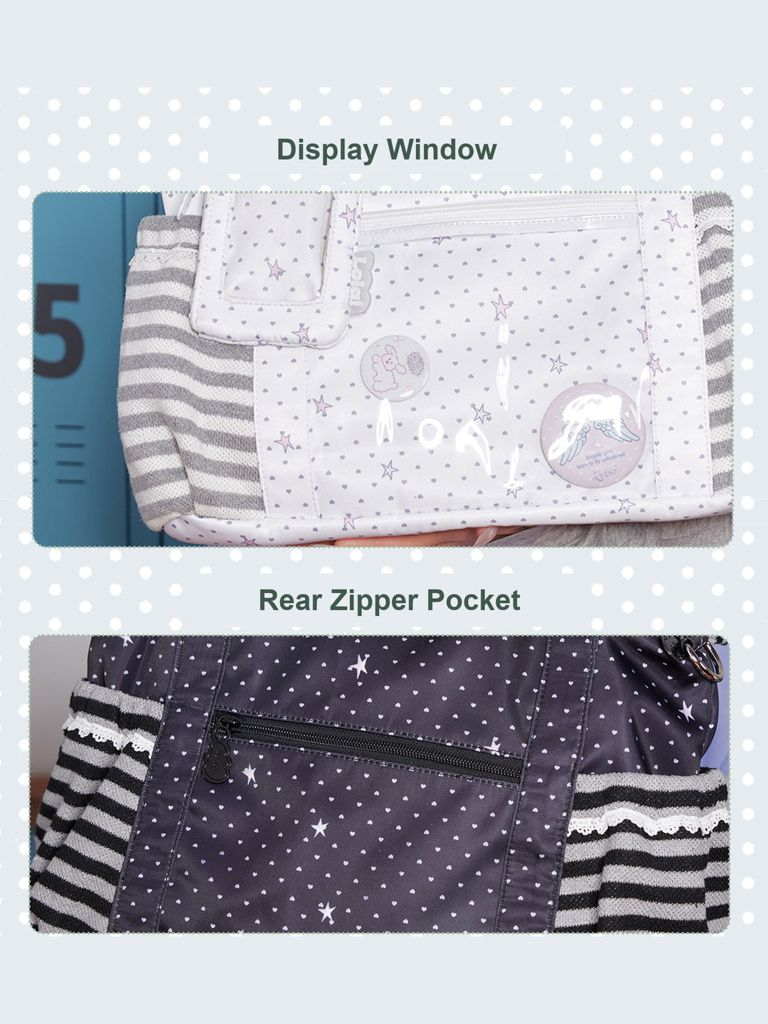 Ita Tote Bag with Clear Window and Striped Side Pockets