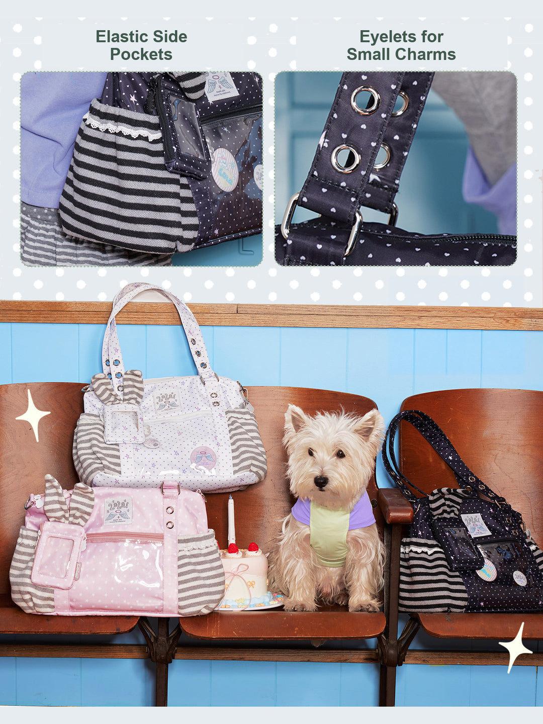 Ita Tote Bag with Clear Window and Striped Side Pockets