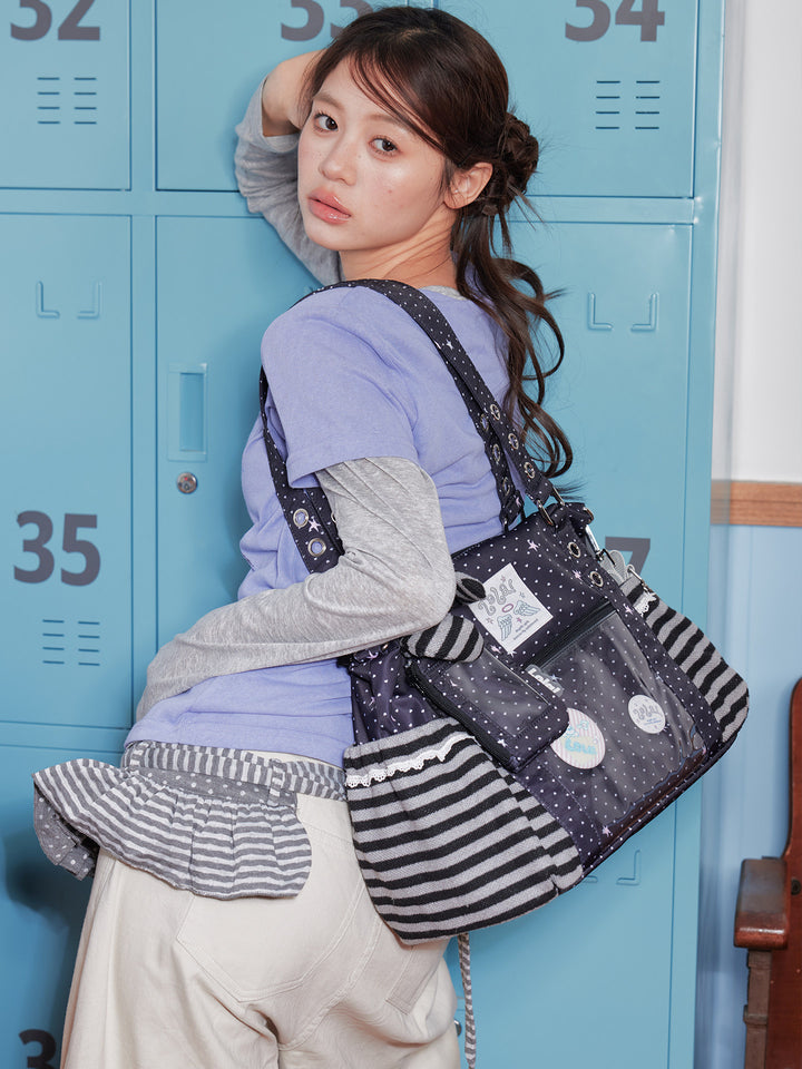 Ita Tote Bag with Clear Window and Striped Side Pockets