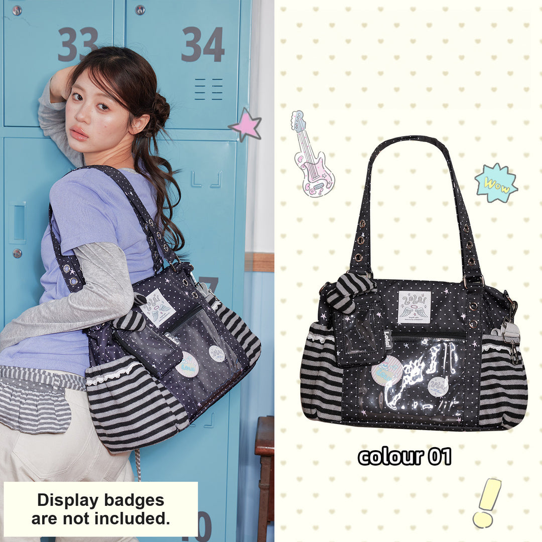 Ita Tote Bag with Clear Window and Striped Side Pockets