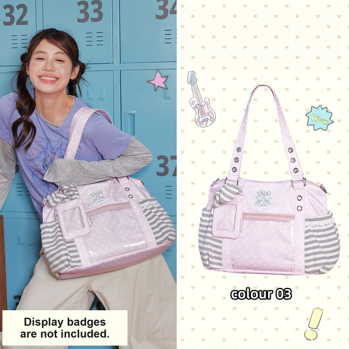 Ita Tote Bag with Clear Window and Striped Side Pockets