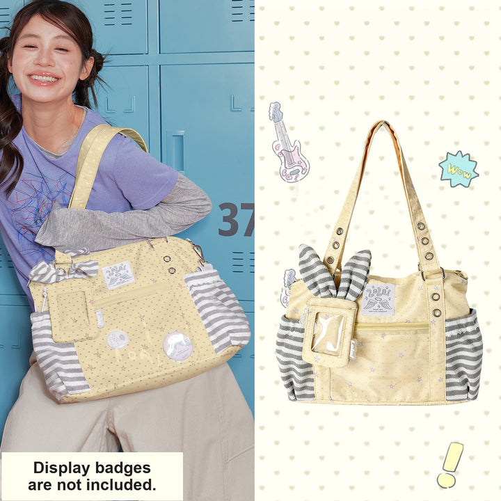 Ita Tote Bag with Clear Window and Striped Side Pockets
