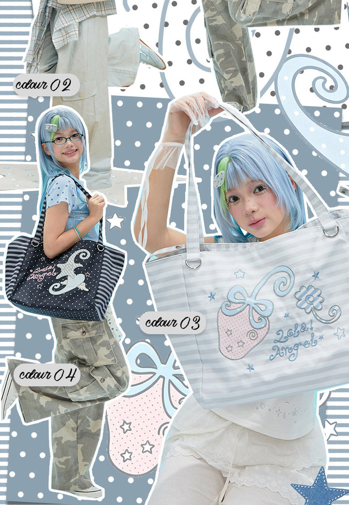 Patterned Embroidered Shoulder Tote Bag