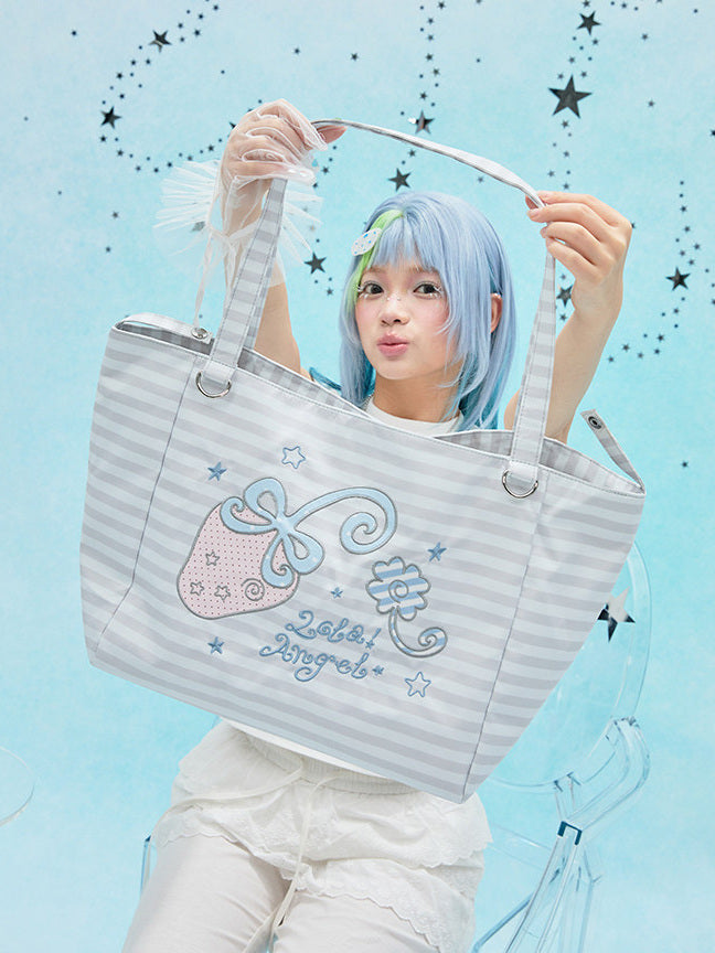 Patterned Embroidered Shoulder Tote Bag