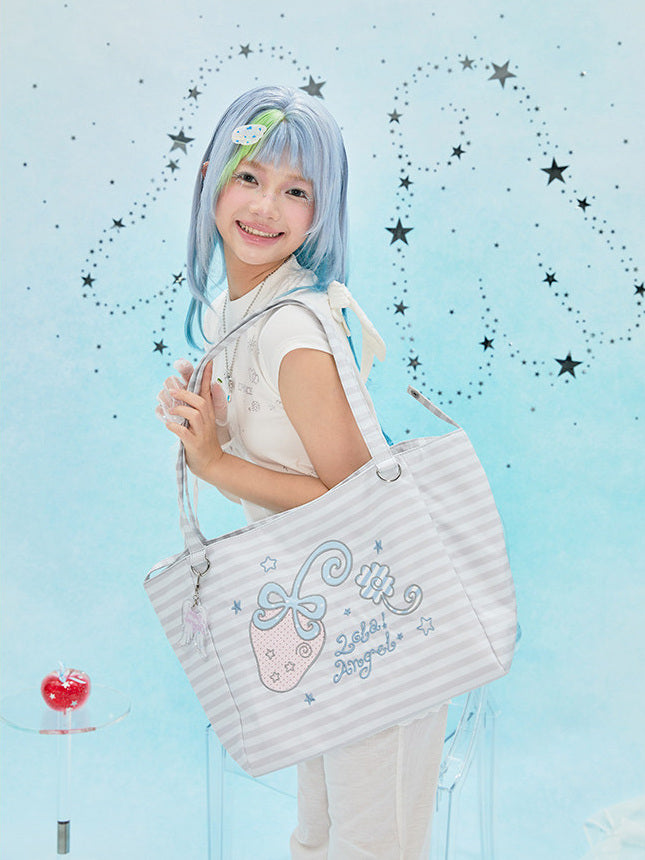 Patterned Embroidered Shoulder Tote Bag