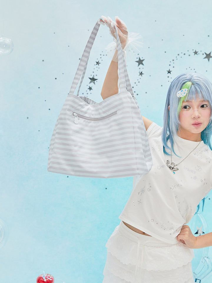 Patterned Embroidered Shoulder Tote Bag