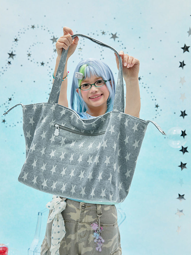 Patterned Embroidered Shoulder Tote Bag