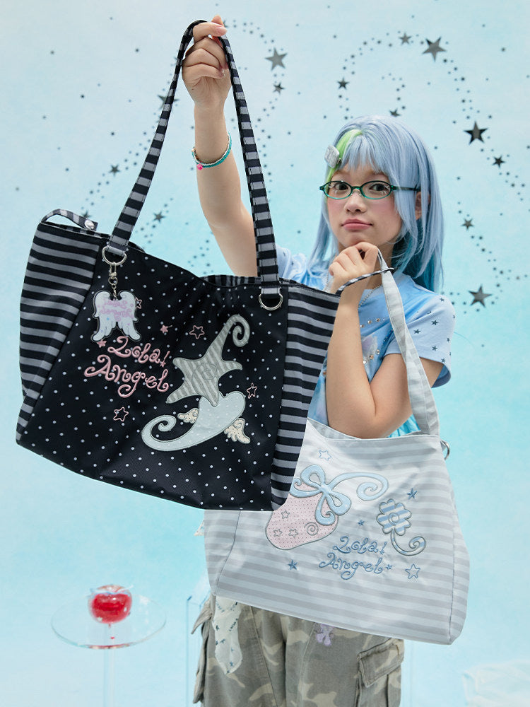 Patterned Embroidered Shoulder Tote Bag