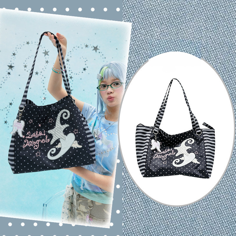 Patterned Embroidered Shoulder Tote Bag