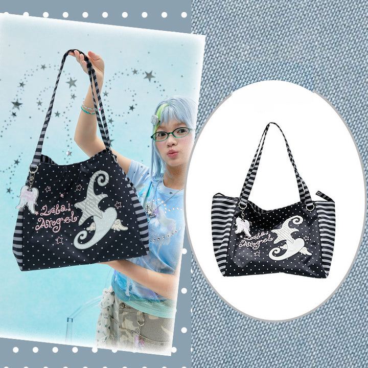 Patterned Embroidered Shoulder Tote Bag