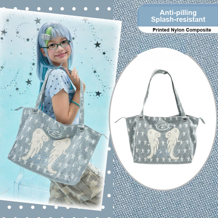 Patterned Embroidered Shoulder Tote Bag