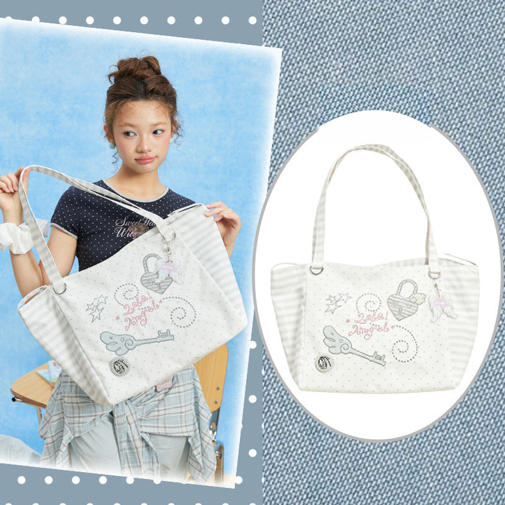 Patterned Embroidered Shoulder Tote Bag