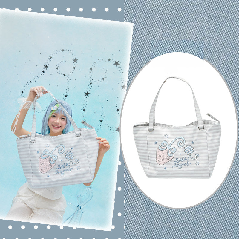 Patterned Embroidered Shoulder Tote Bag