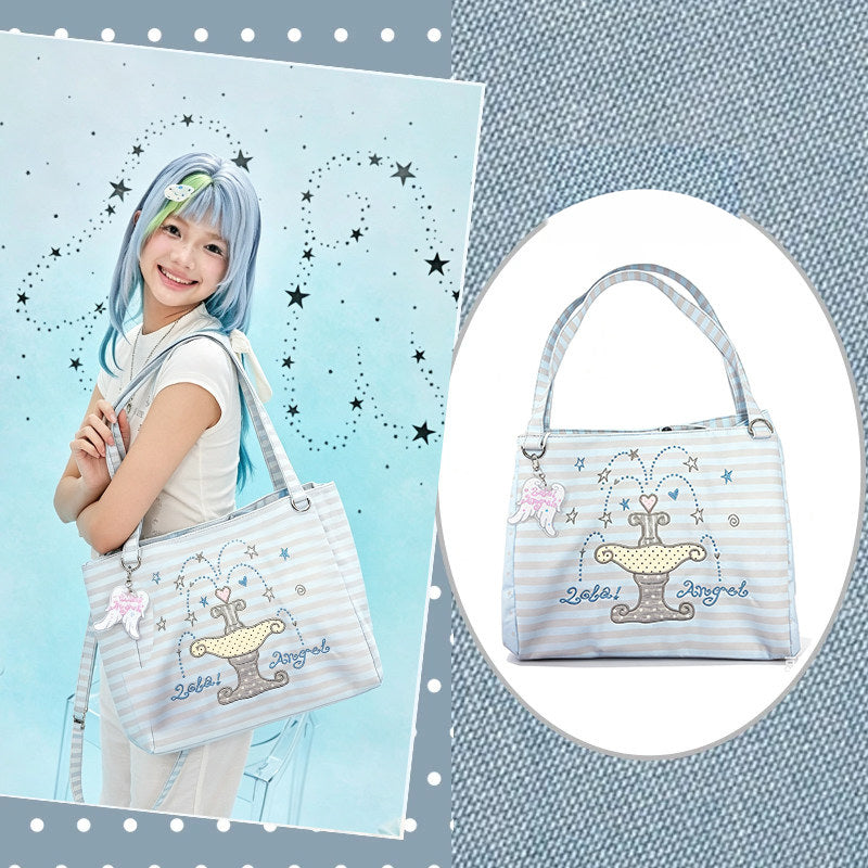 Patterned Embroidered Shoulder Tote Bag