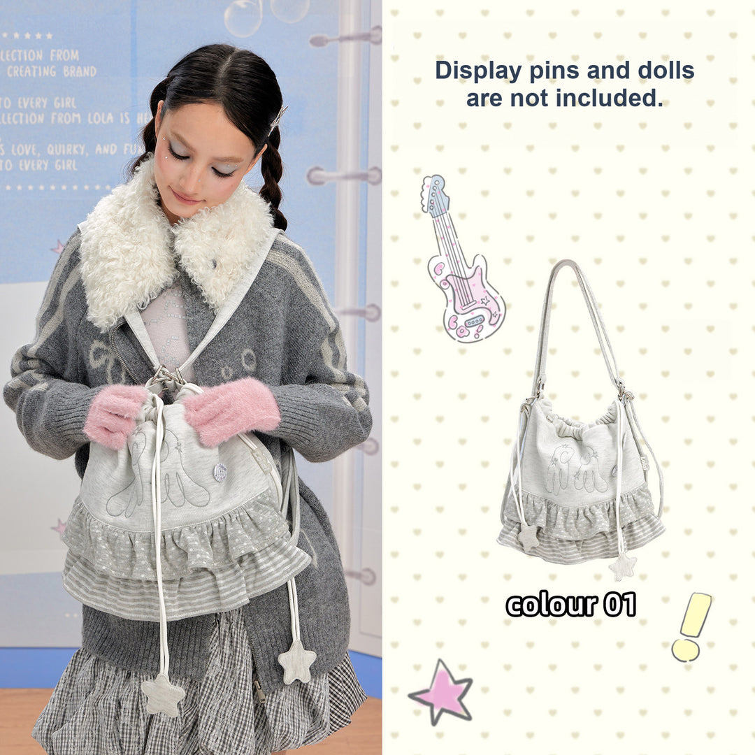Ruffled Drawstring Convertible Backpack and Shoulder Bag