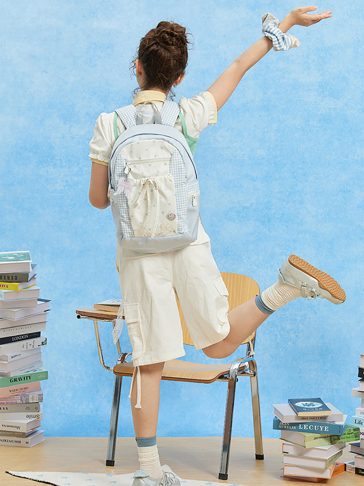 Polka Dot Backpack with Bow Drawstring Front Pocket