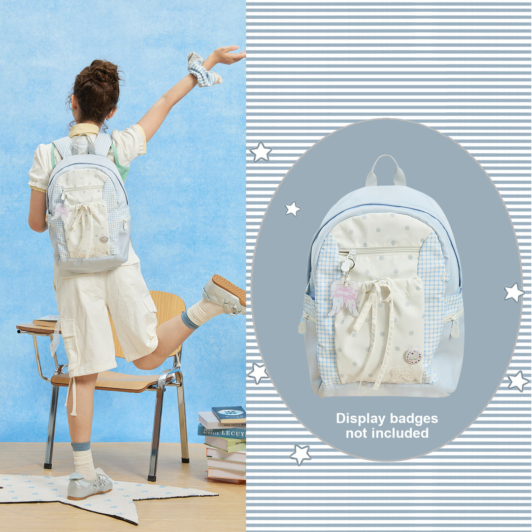 Polka Dot Backpack with Bow Drawstring Front Pocket