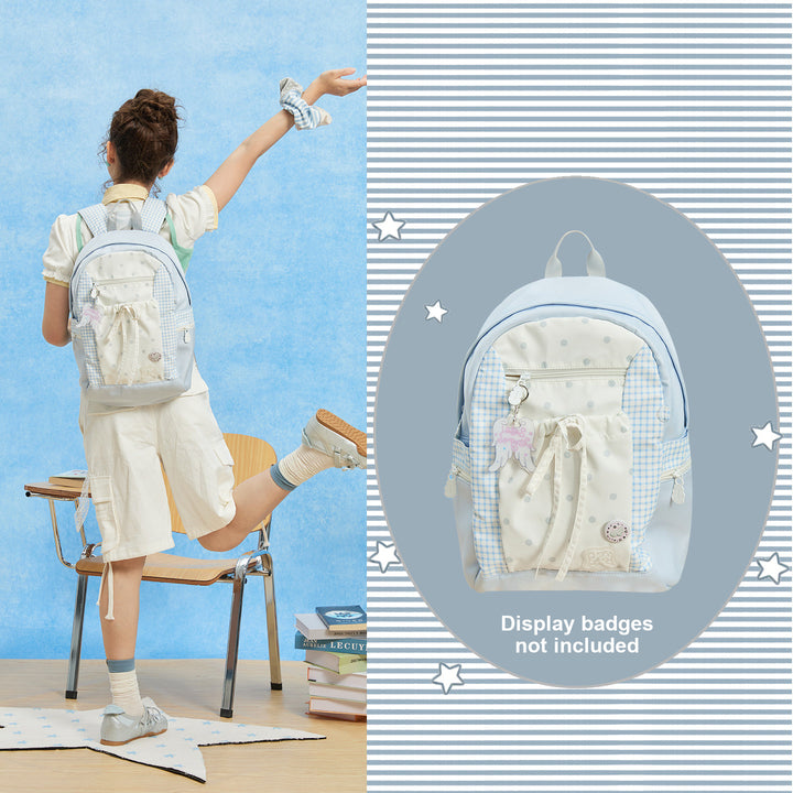 Polka Dot Backpack with Bow Drawstring Front Pocket