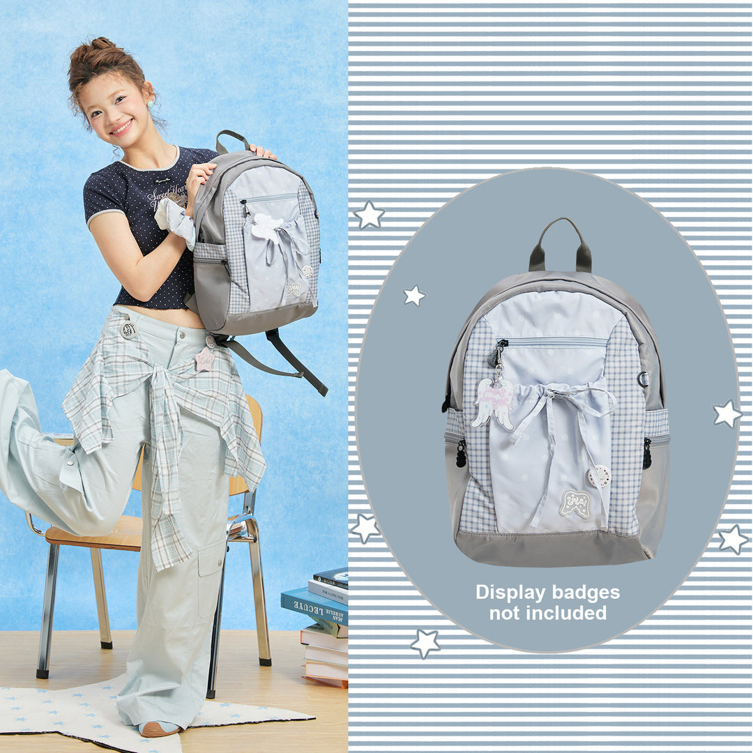 Polka Dot Backpack with Bow Drawstring Front Pocket