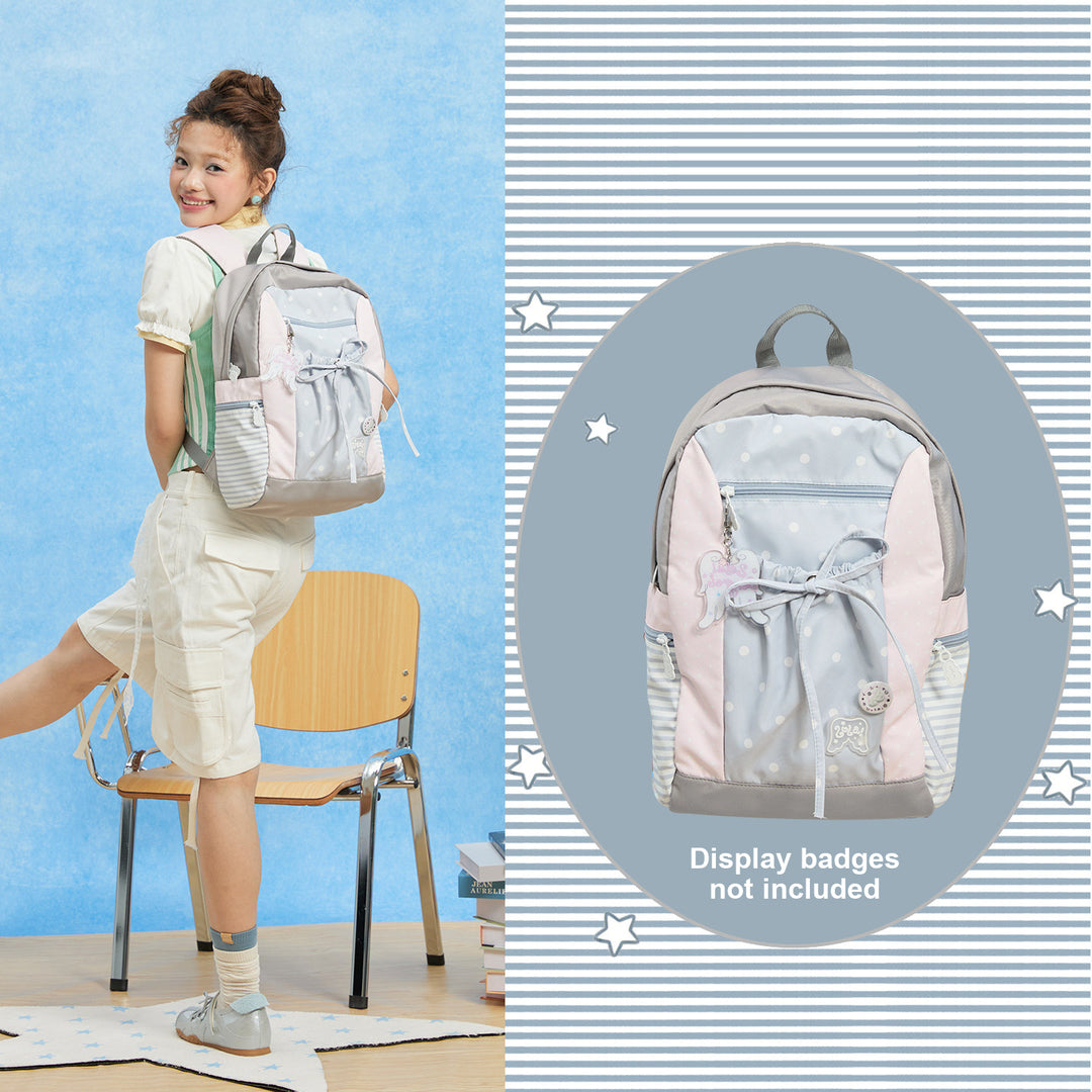 Polka Dot Backpack with Bow Drawstring Front Pocket