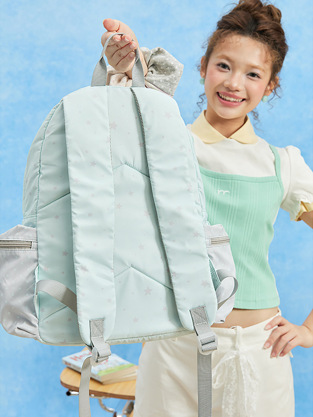 Patterned Backpack with Drawstring Pocket and Card Pouch