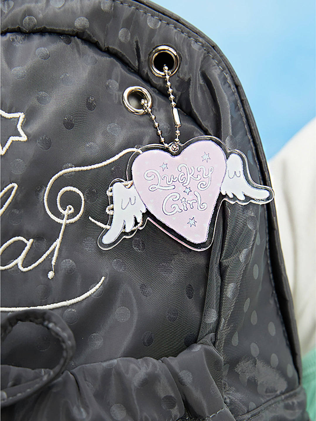 Patterned Backpack with Drawstring Pocket and Card Pouch