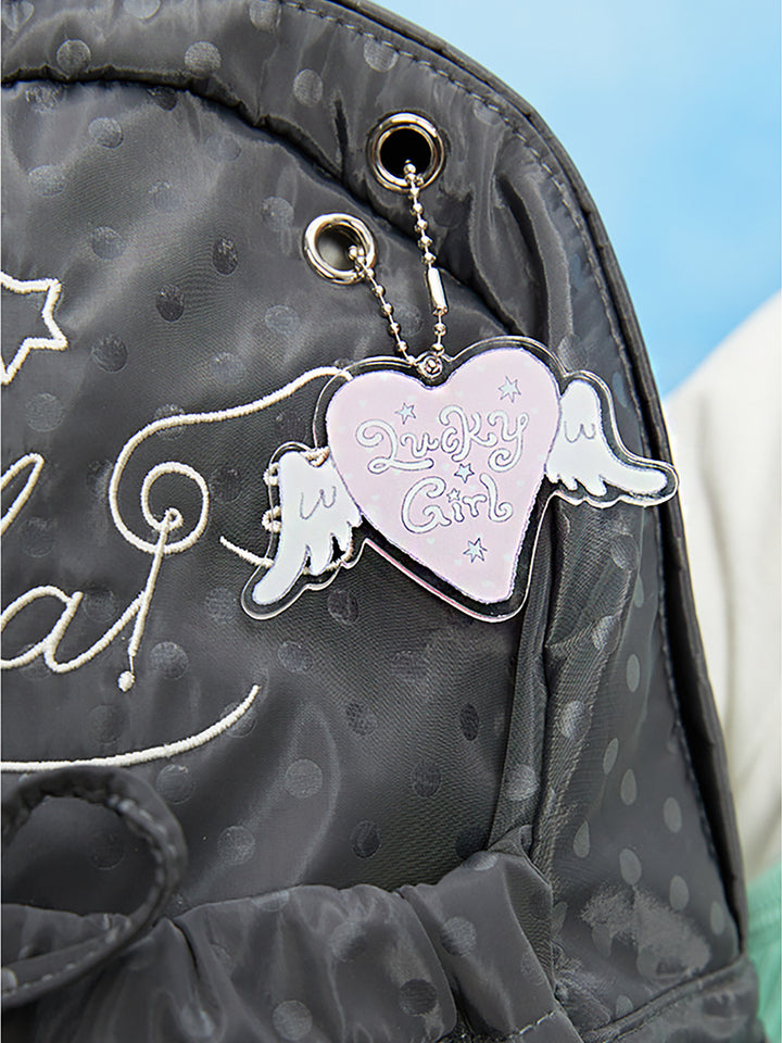 Patterned Backpack with Drawstring Pocket and Card Pouch