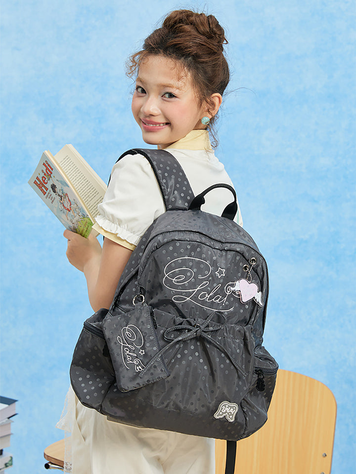 Patterned Backpack with Drawstring Pocket and Card Pouch