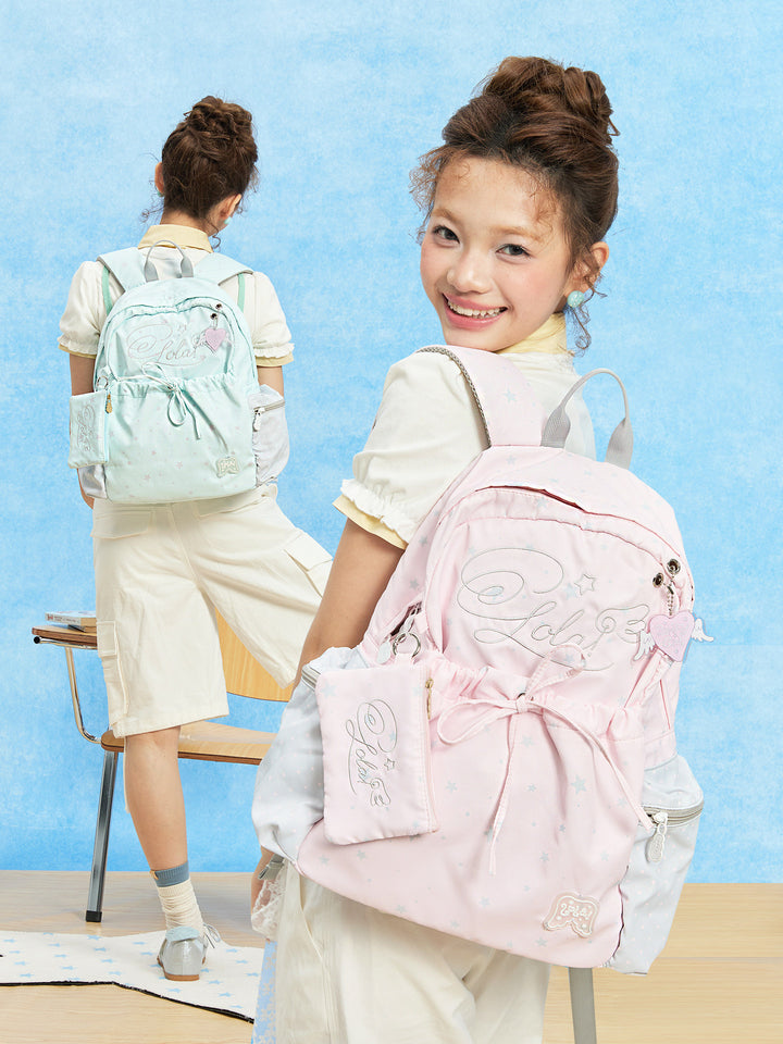 Patterned Backpack with Drawstring Pocket and Card Pouch