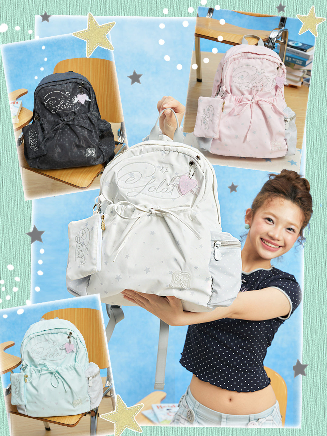 Patterned Backpack with Drawstring Pocket and Card Pouch