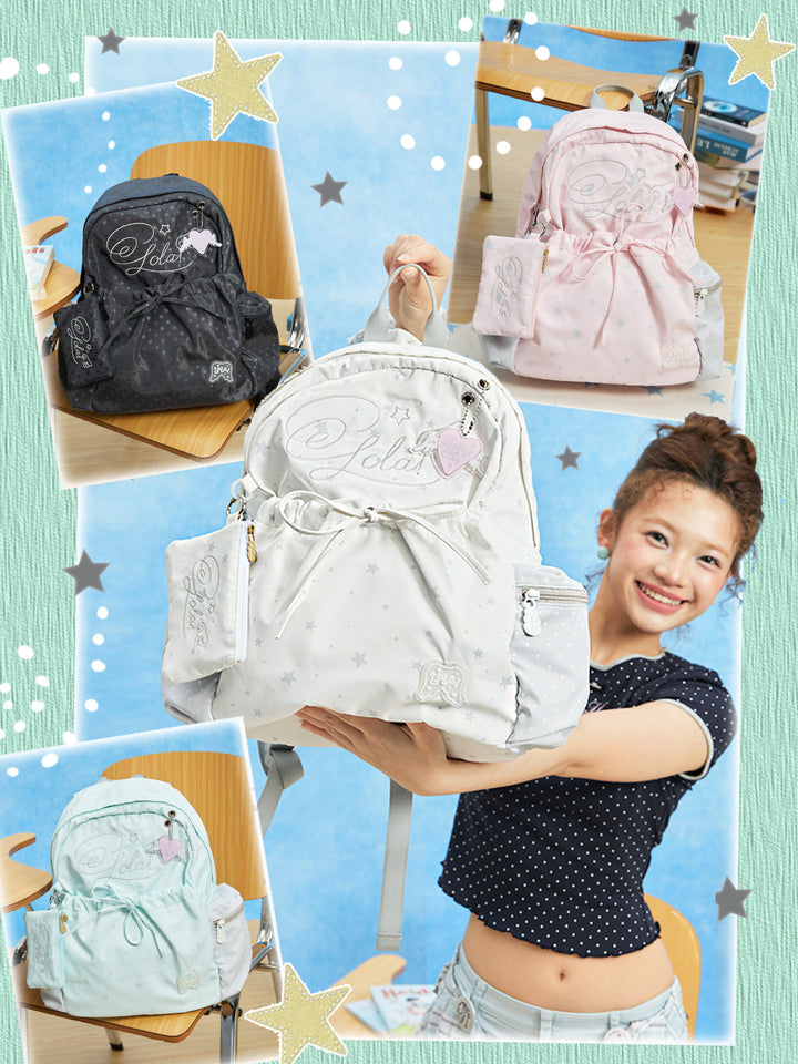 Patterned Backpack with Drawstring Pocket and Card Pouch
