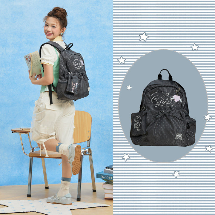 Patterned Backpack with Drawstring Pocket and Card Pouch