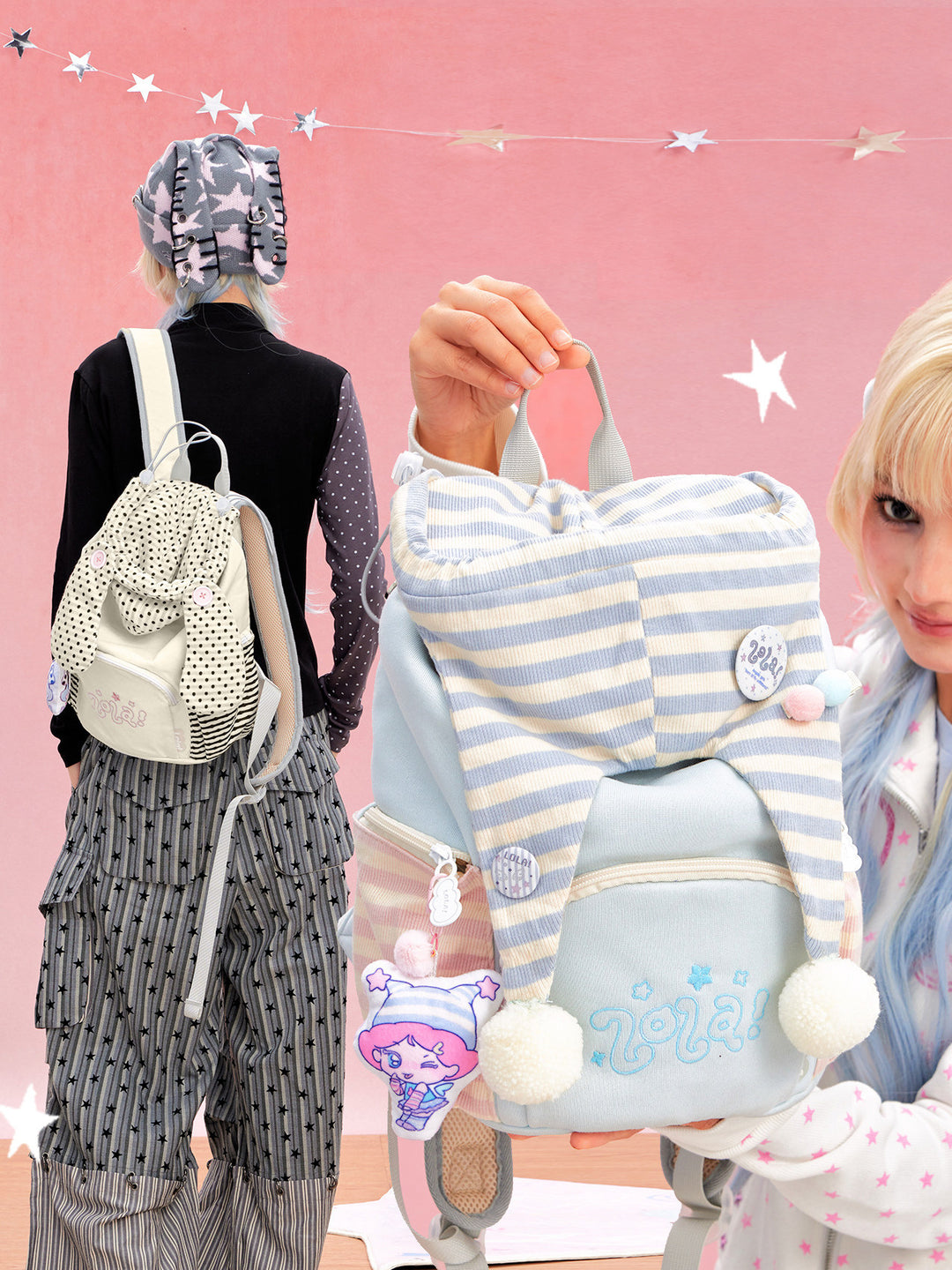 Hat-Inspired Backpack with Front and Side Zip Pockets