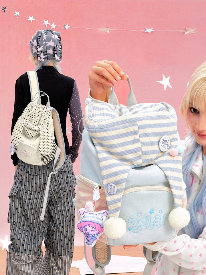 Hat-Inspired Backpack with Front and Side Zip Pockets