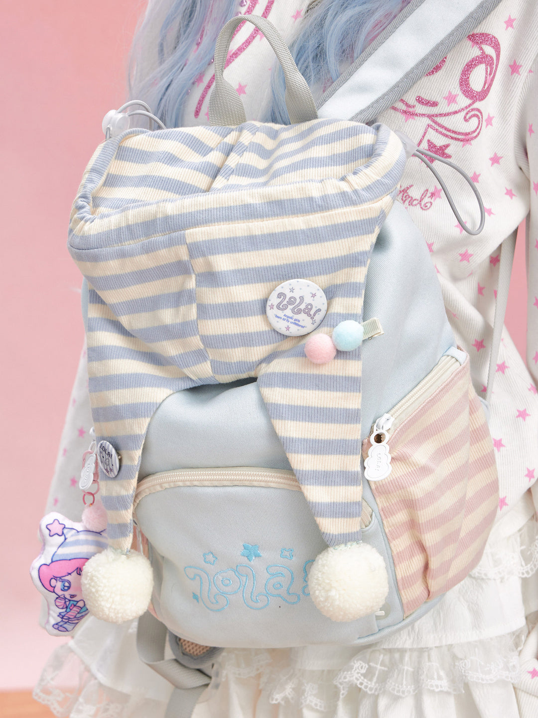Hat-Inspired Backpack with Front and Side Zip Pockets