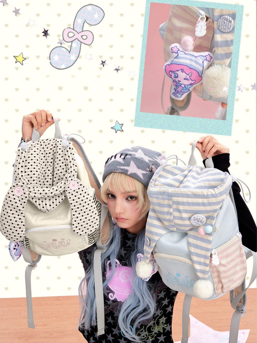 Hat-Inspired Backpack with Front and Side Zip Pockets