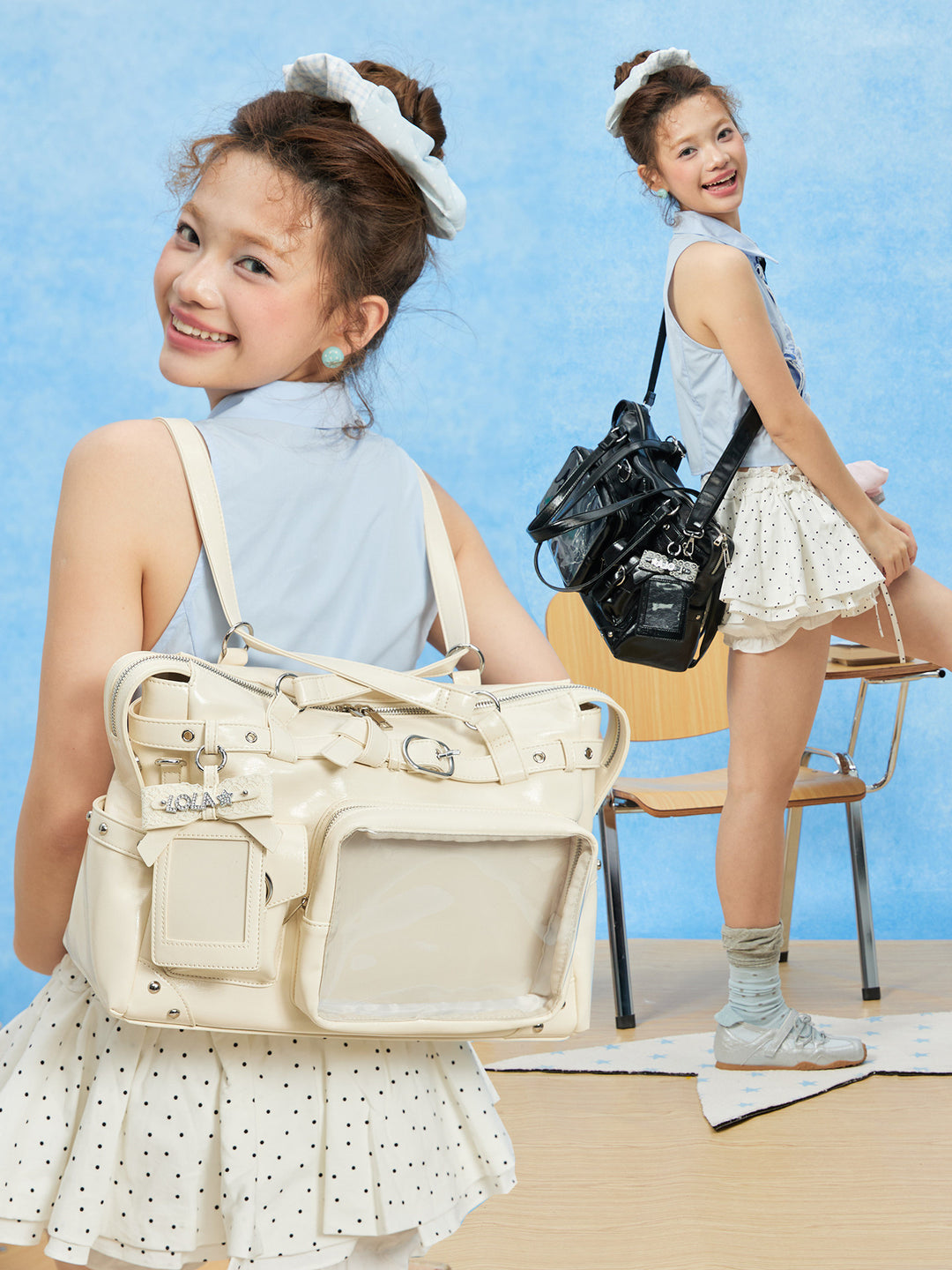 Glossy Convertible Ita Bag with Clear Display Pocket