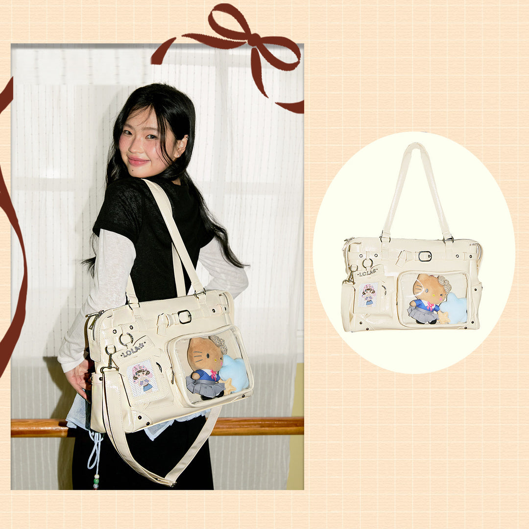 Glossy Convertible Ita Bag with Clear Display Pocket