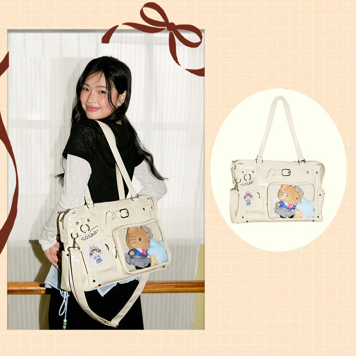 Glossy Convertible Ita Bag with Clear Display Pocket