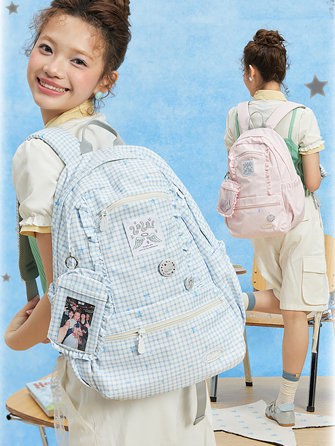 Ruffle Trim Backpack with Front Zip Pockets