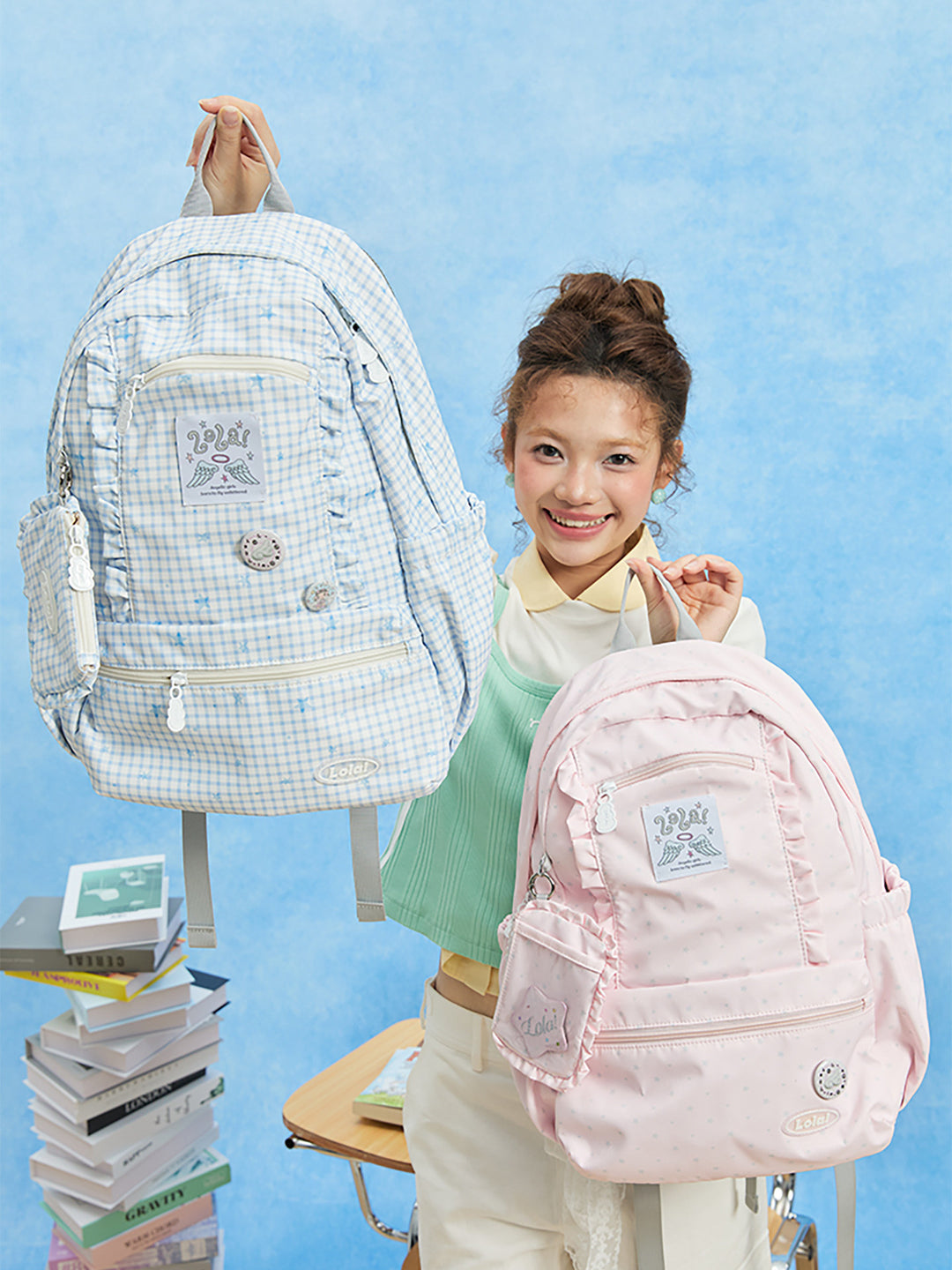 Ruffle Trim Backpack with Front Zip Pockets