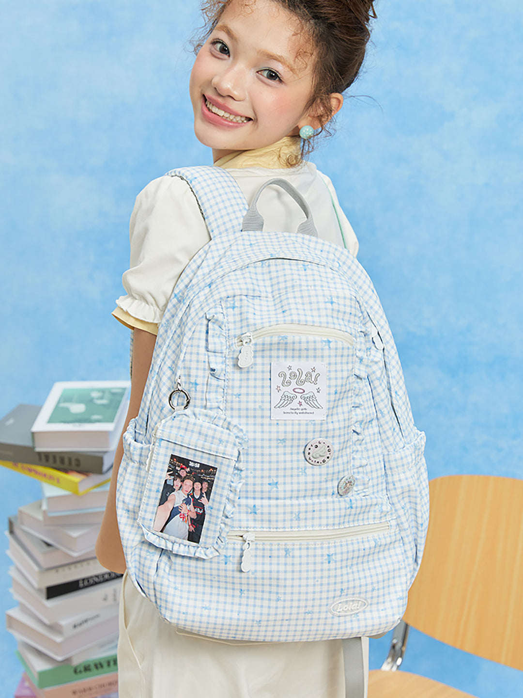 Ruffle Trim Backpack with Front Zip Pockets