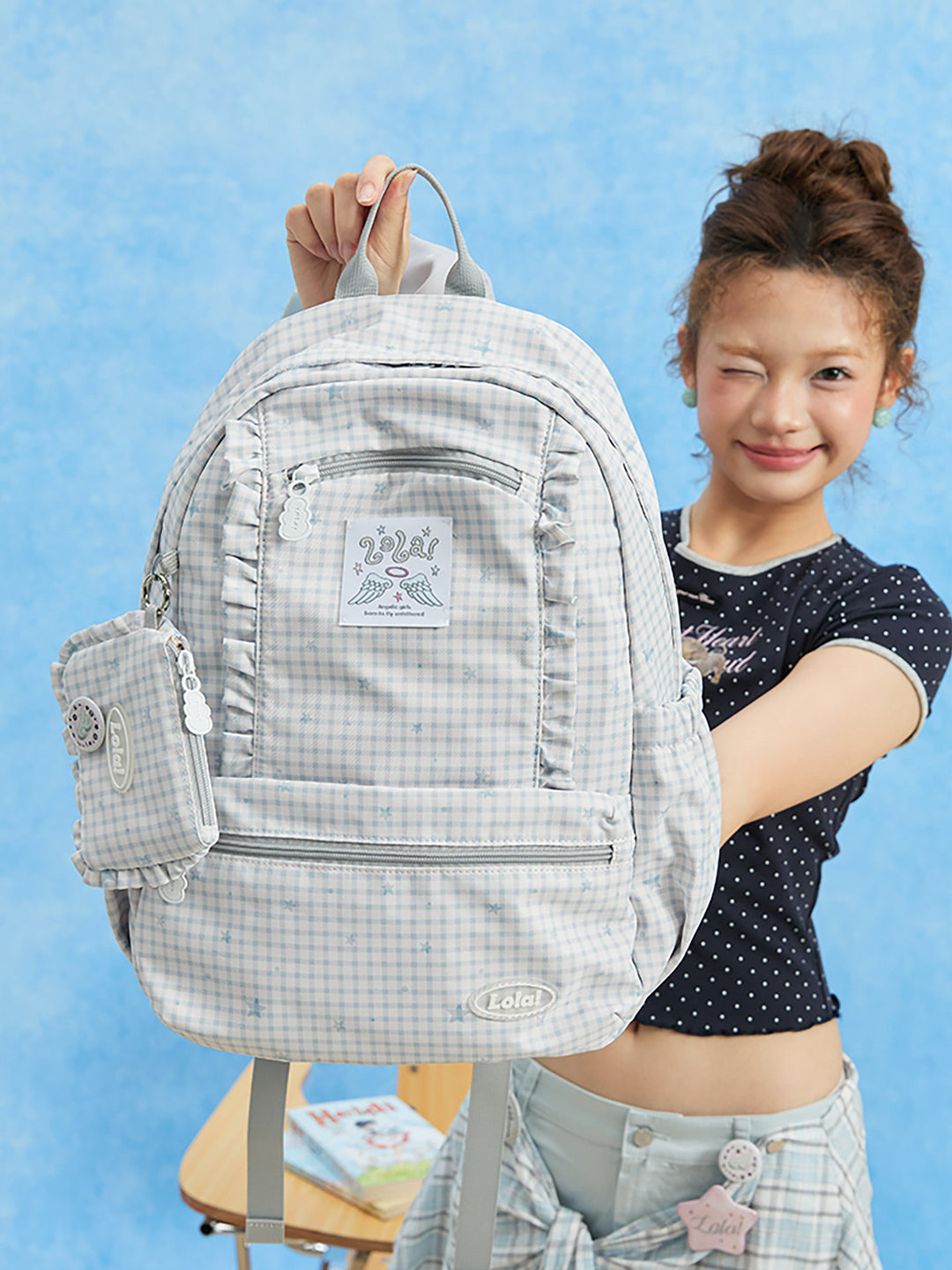Ruffle Trim Backpack with Front Zip Pockets